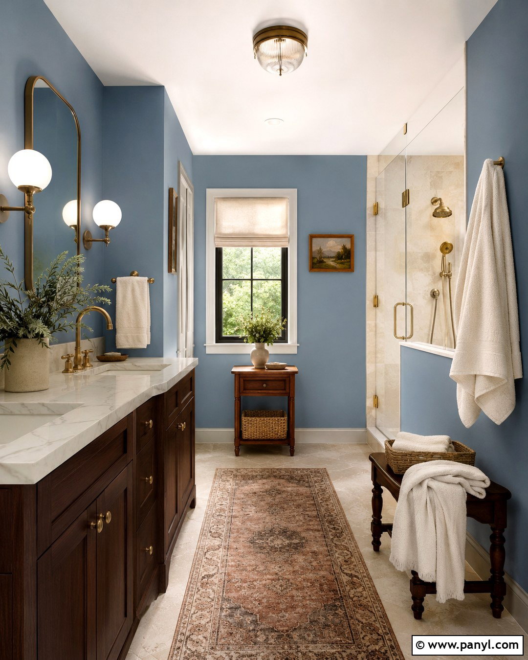 Dusty Cornflower Bathroom With Walnut Vanity - 20 Dusty Cornflower Benjamin Moore Bathroom Ideas