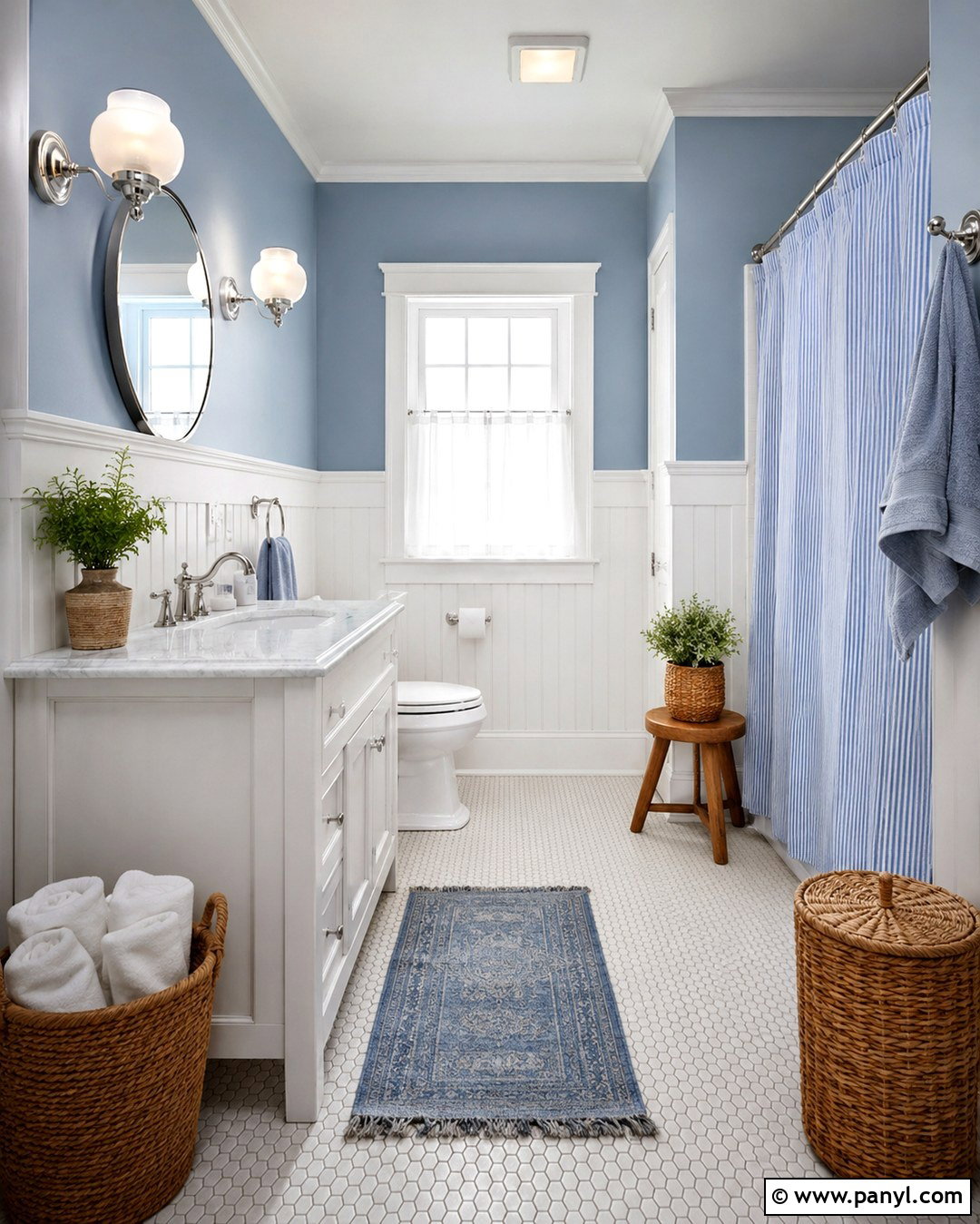 Dusty Cornflower Bathroom With White Beadboard - 20 Dusty Cornflower Benjamin Moore Bathroom Ideas