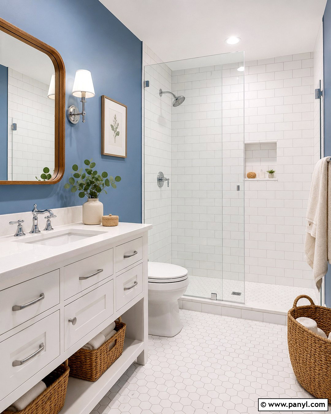 Dusty Cornflower Bathroom With White Subway Tile - 20 Dusty Cornflower Benjamin Moore Bathroom Ideas