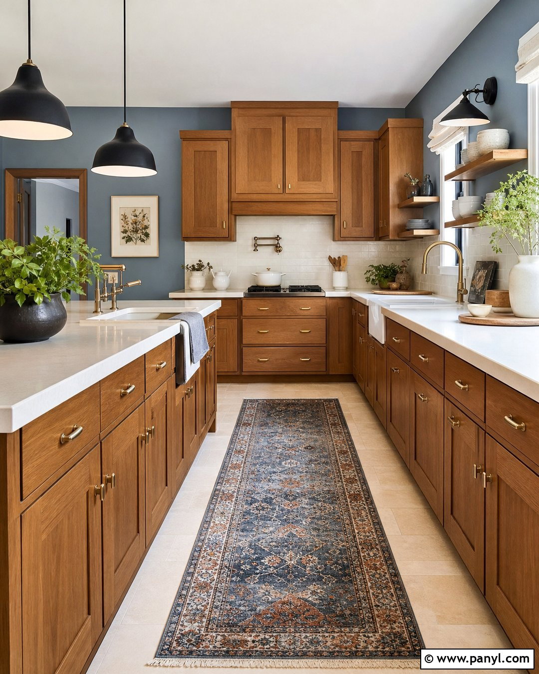 Dusty Denim Walls With Honey Oak Cabinets - 35 honey oak kitchen cabinets wall color ideas
