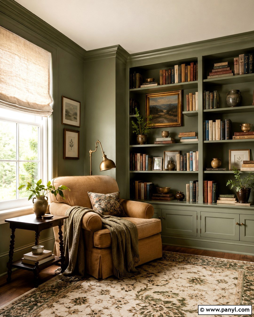 Dusty Green Reading Nook - 20 Soft Green Wall Color Ideas