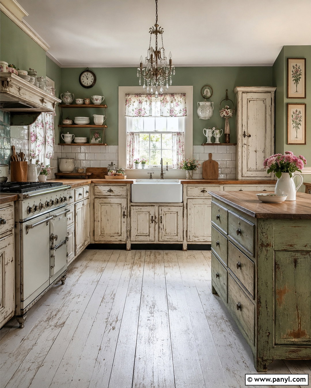 Dusty Green Shabby Chic Kitchen - 20 Vintage Kitchen With Green Walls