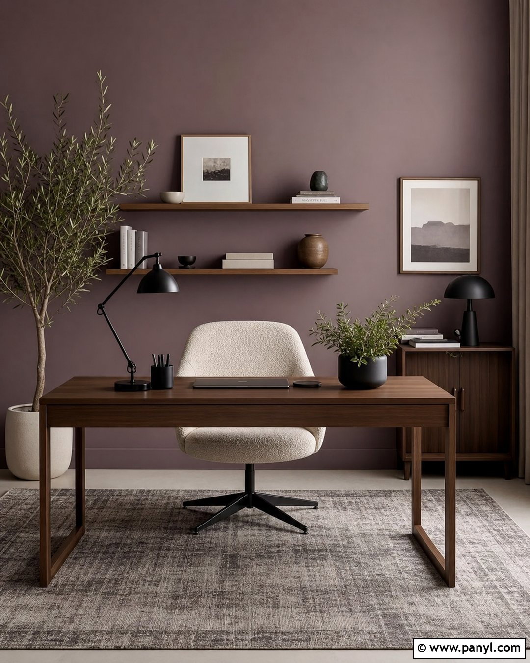 Dusty Mauve Purple Office Wall - 45 Purple Wall Ideas