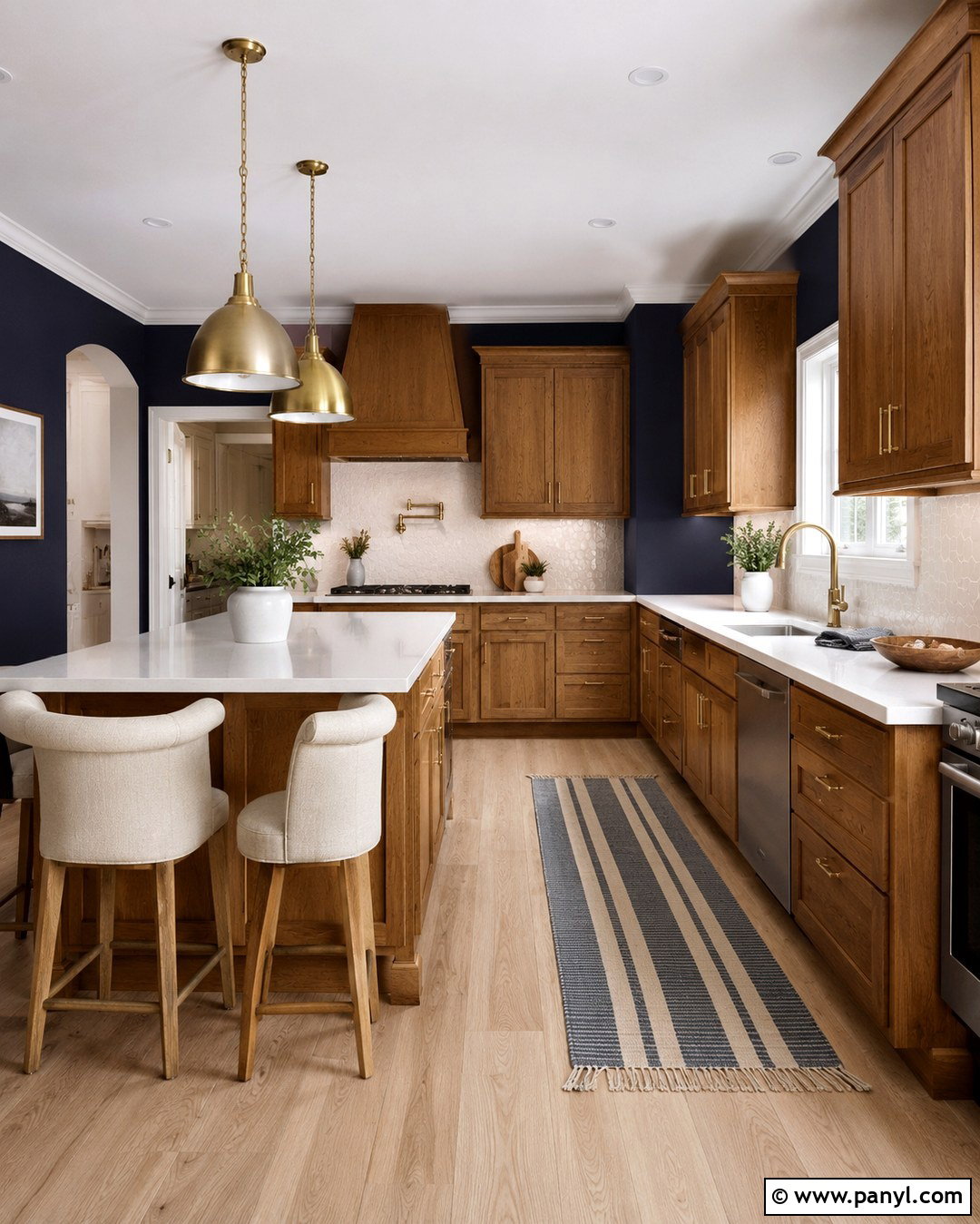 Dusty Navy Walls With Honey Oak Cabinets - 20 Honey Oak Cabinets Wall Color Ideas