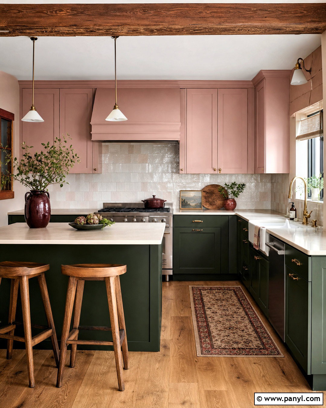 Dusty Pink And Dark Green Kitchen - 20 kitchen colour schemes