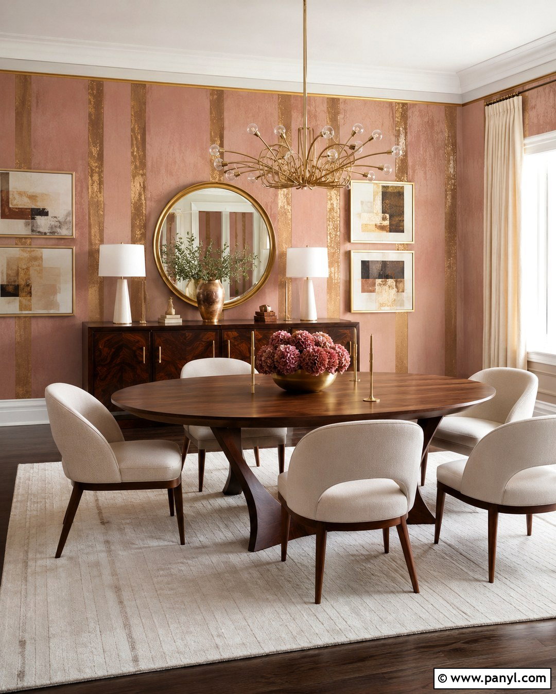 Dusty Pink And Gold Striped Dining Room Wall - 20 Pink And Gold Striped Wall Ideas