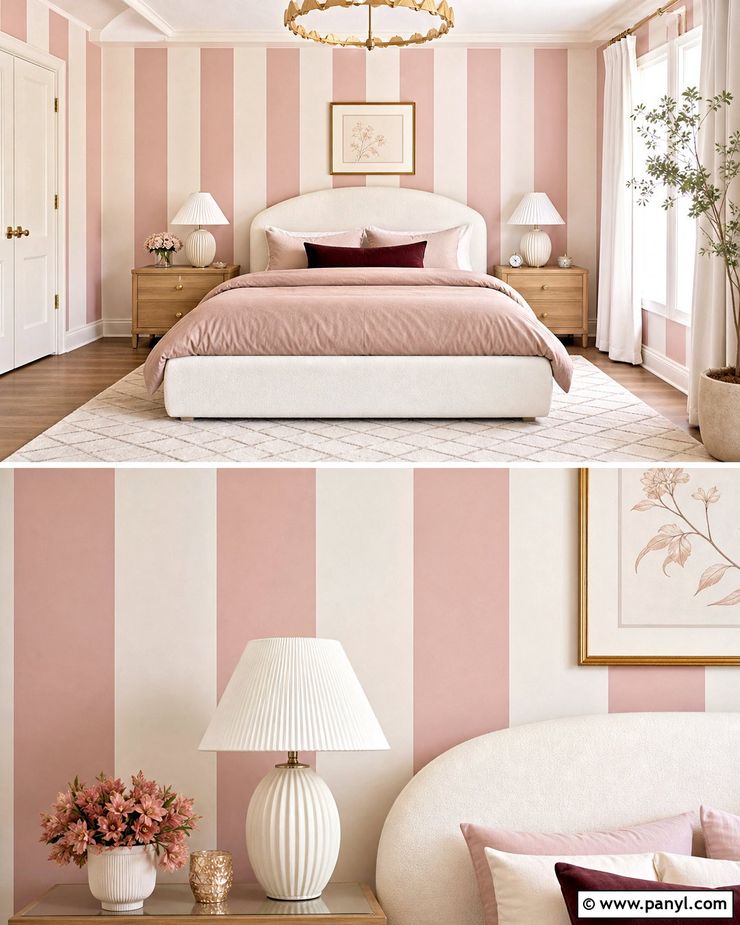 Dusty Pink And White Striped Bedroom Walls - 20 striped bedroom walls
