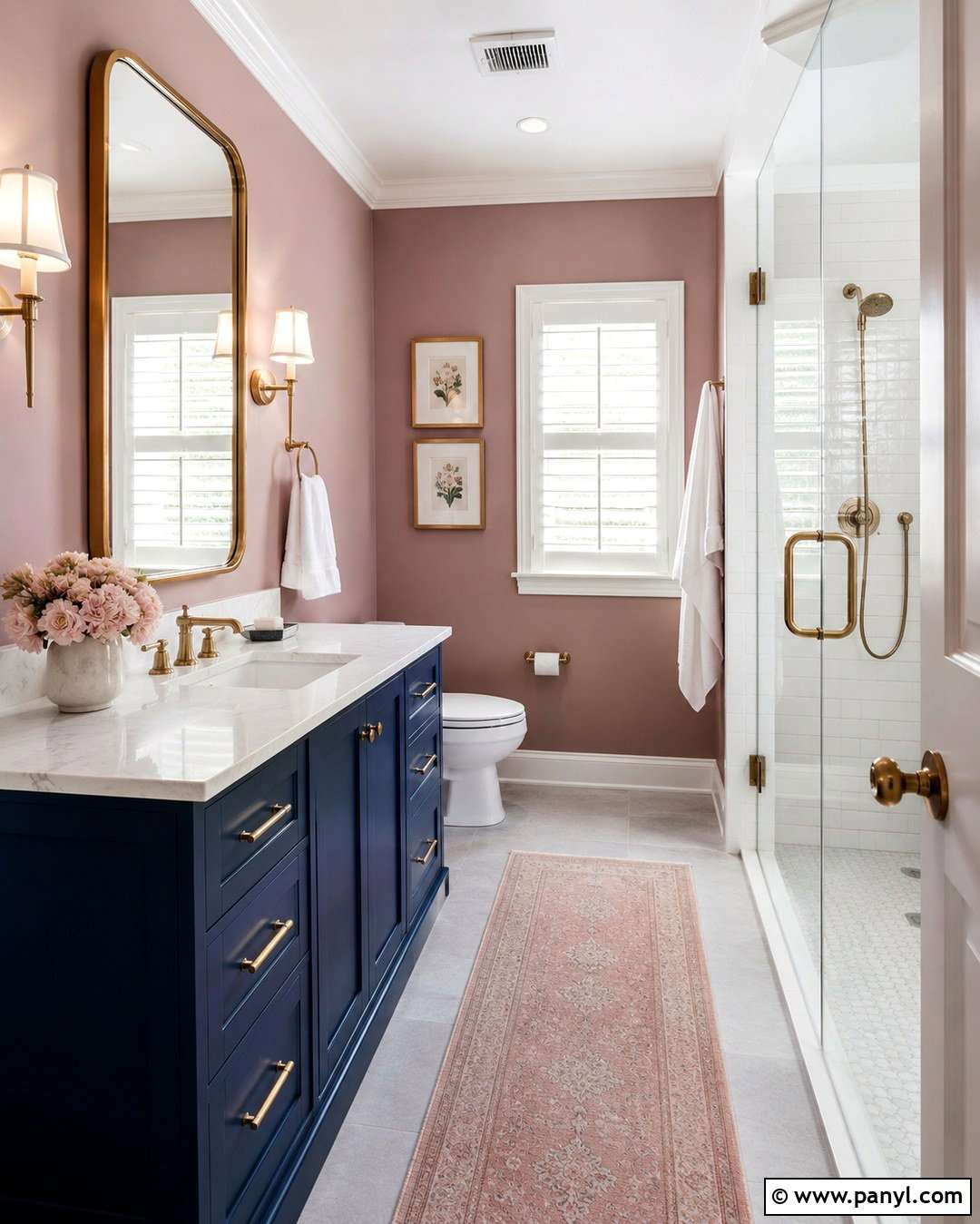 Dusty Pink Bathroom Walls With Navy Vanity - 20 Dusty Pink Bathroom Walls