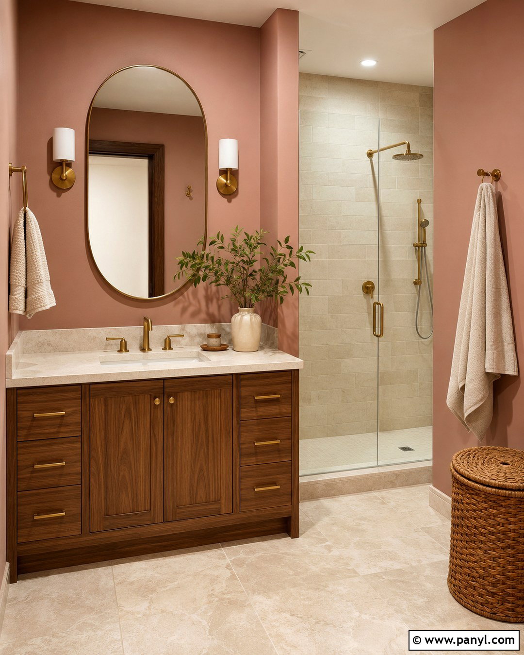Dusty Pink Bathroom Walls With Wood Vanity - 20 Dusty Pink Bathroom Walls