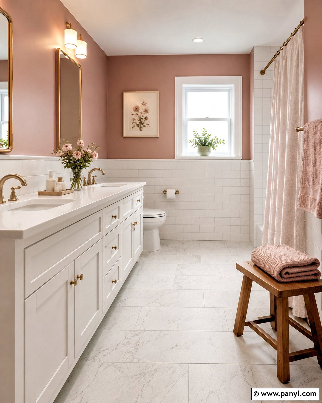 Dusty Pink Bathroom With White Tile - 20 dusty pink bathroom ideas