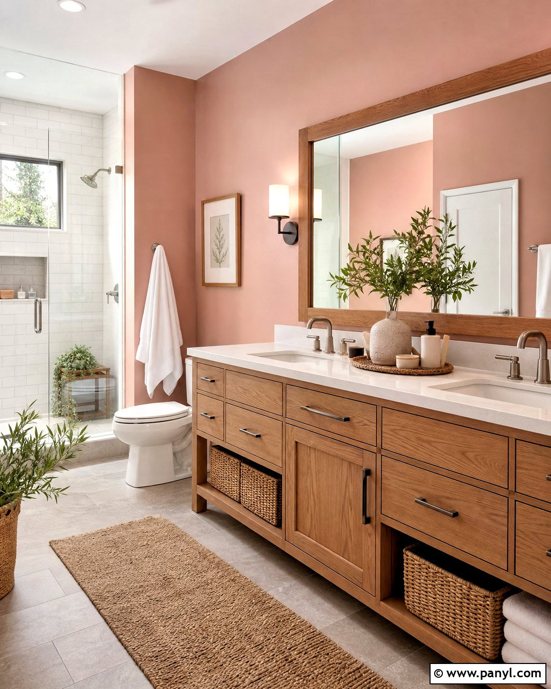 Dusty Pink Bathroom With Wood Vanity - 20 white and pink bathroom ideas