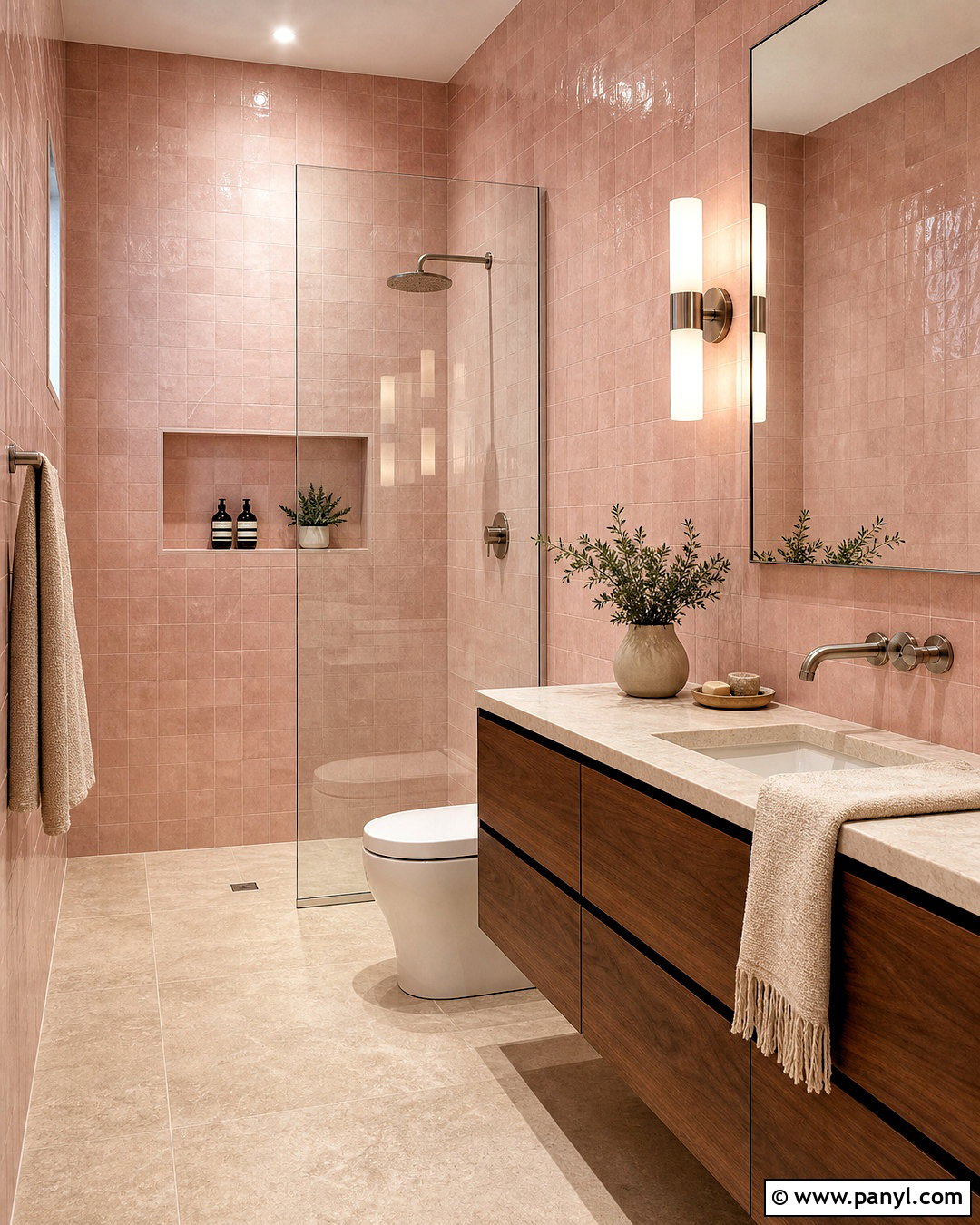 Dusty Pink Bathroom With Zellige Tile - 20 modern pink bathroom ideas