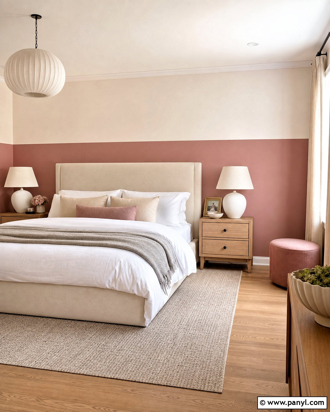 Dusty Pink Bedroom With Two-Tone Walls - 20 dusty pink bedroom ideas