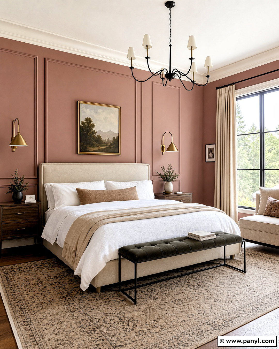 Dusty Pink Bedroom With Wall Paneling - 20 dusty pink bedroom ideas