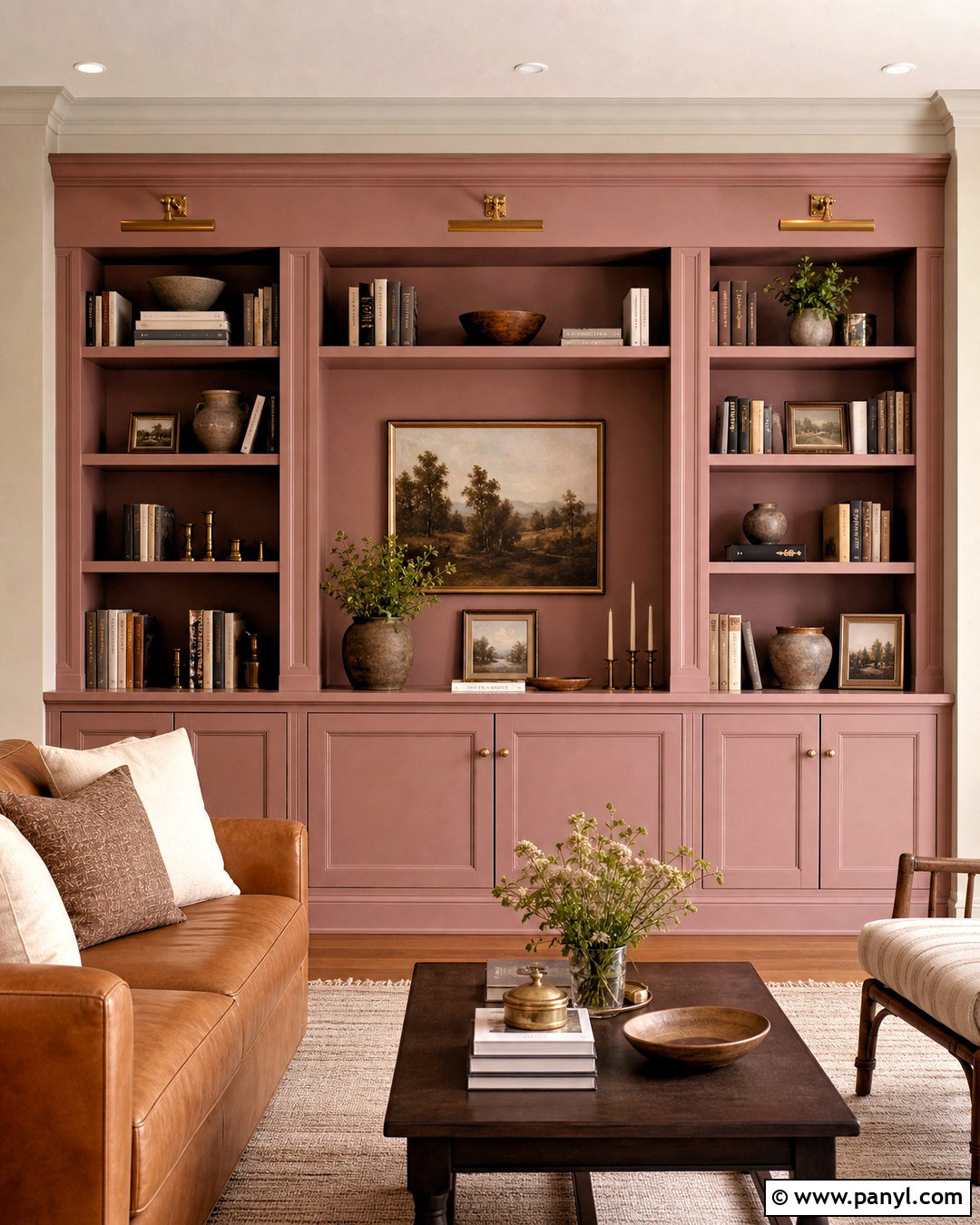 Dusty Pink Built-In Bookcases - 20 dusty pink paint color ideas