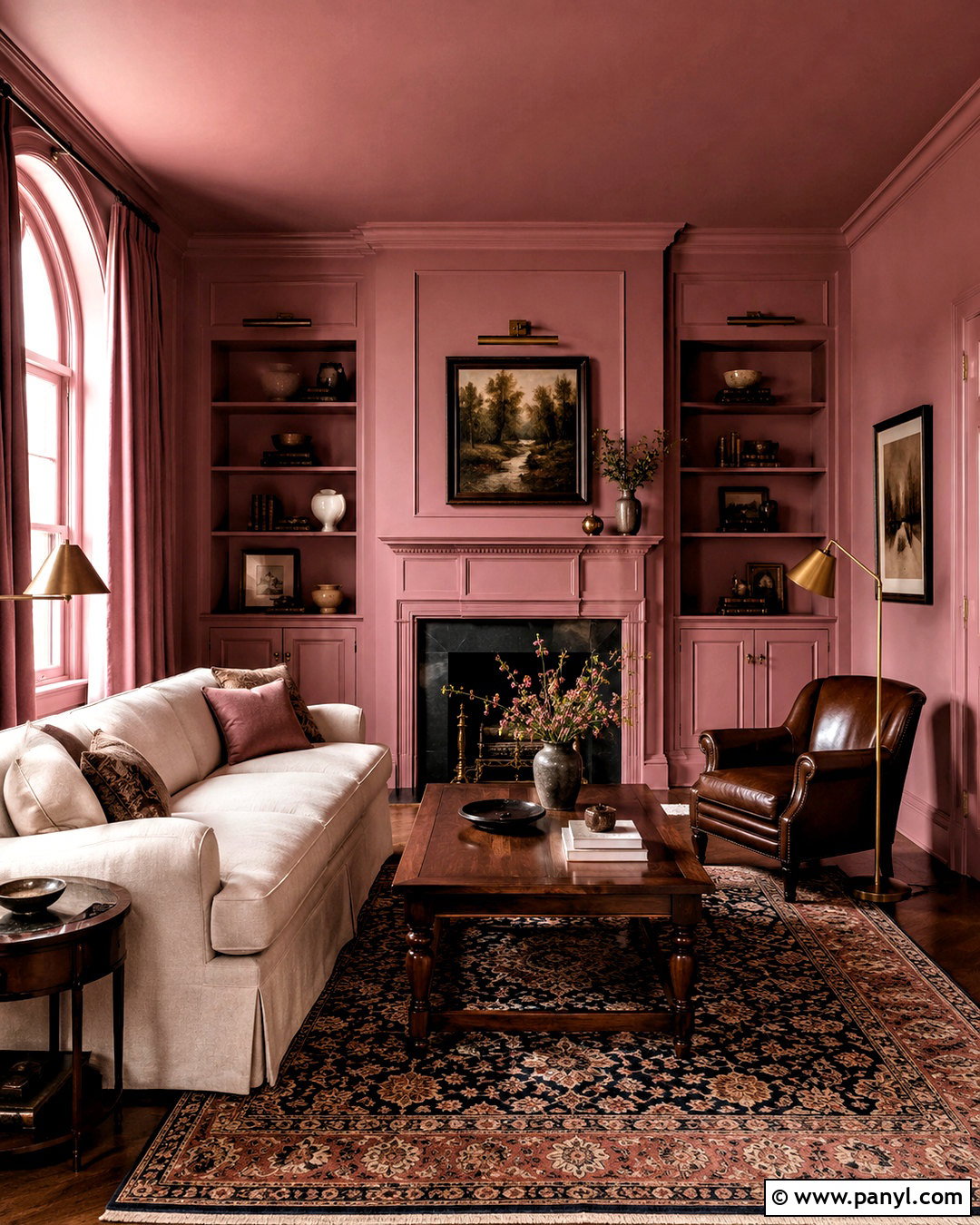 Dusty Pink Color Drenched Living Room - 20 dusty pink living room ideas