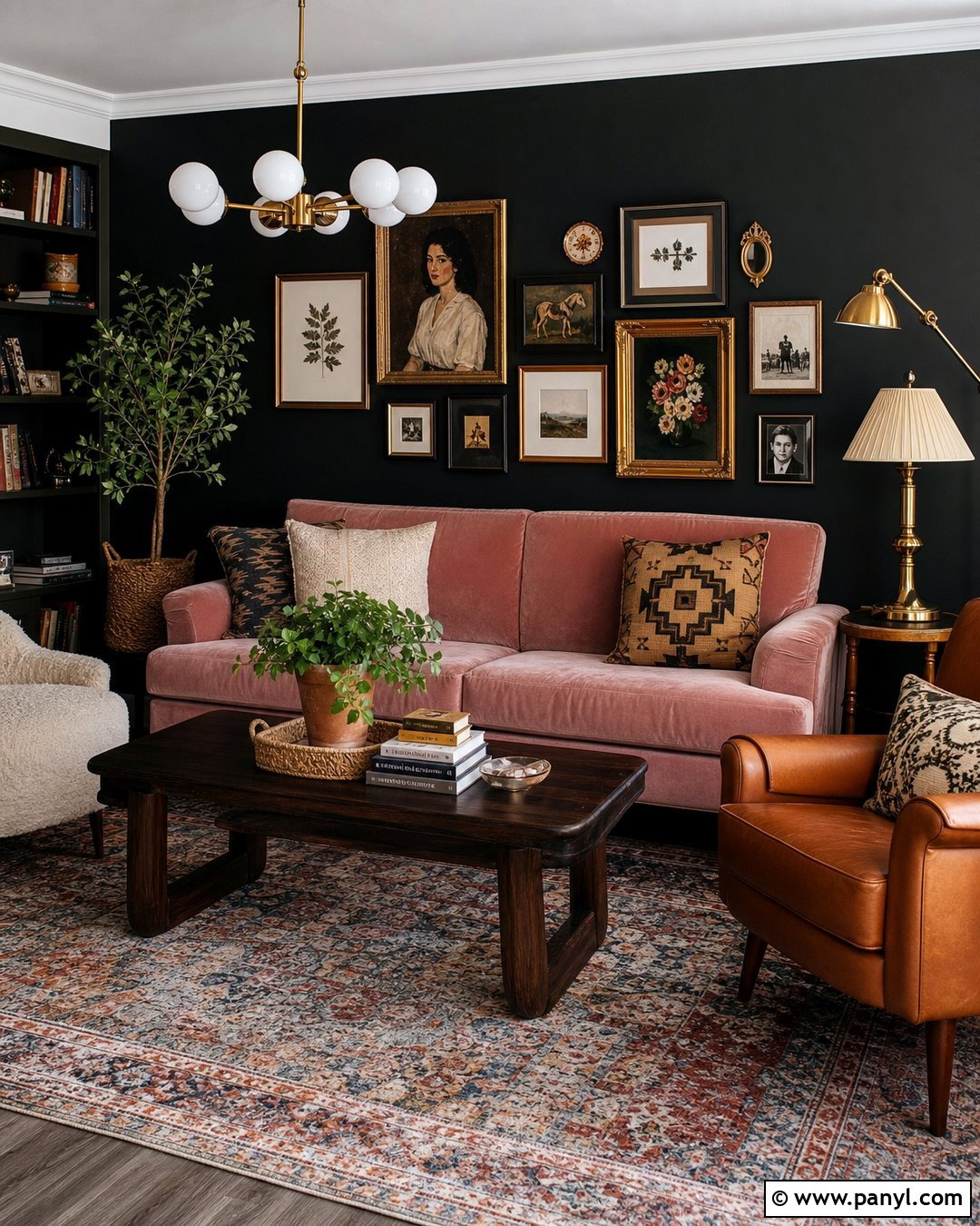 Dusty Pink Couch With Black Gallery Wall - 20 Pink Couch Black Wall Ideas