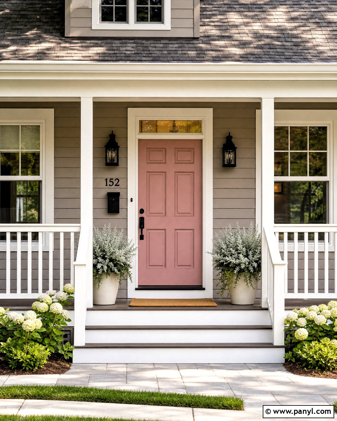 Dusty Pink Front Door With Greige Exterior - 20 dusty pink paint color ideas