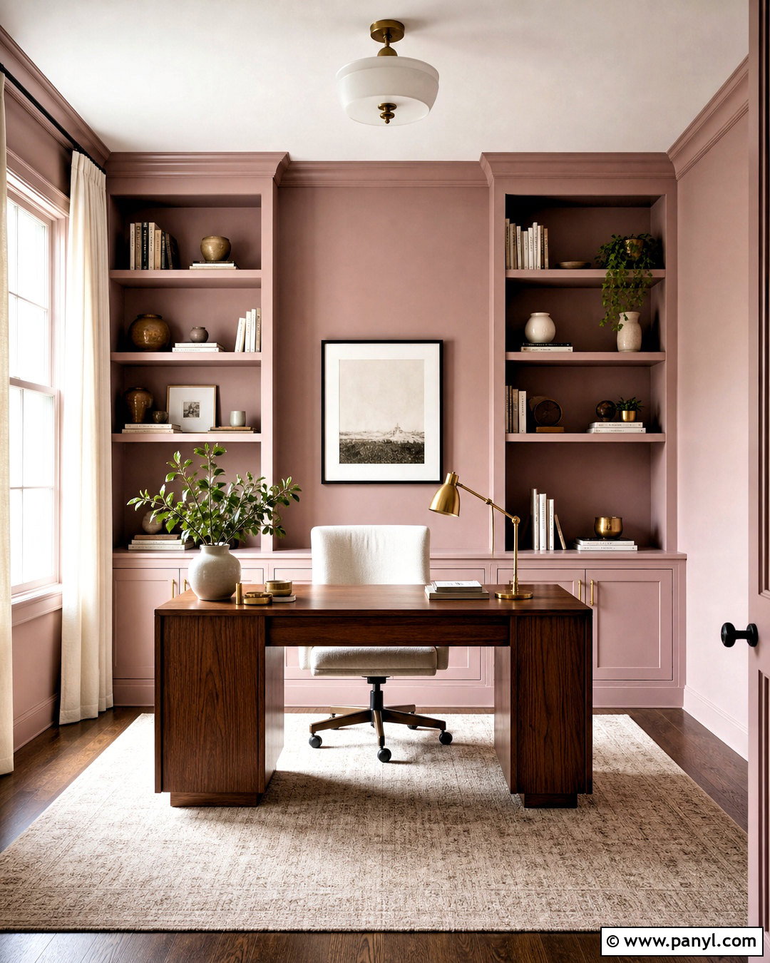 Dusty Pink Home Office With Brass - 20 dusty pink paint color ideas