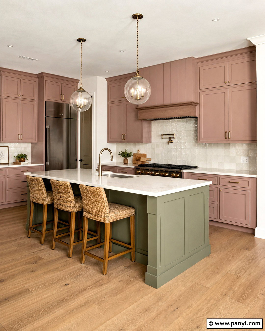 Dusty Pink Kitchen Cabinets With A Sage Green Island - 20 dusty pink kitchen cabinets