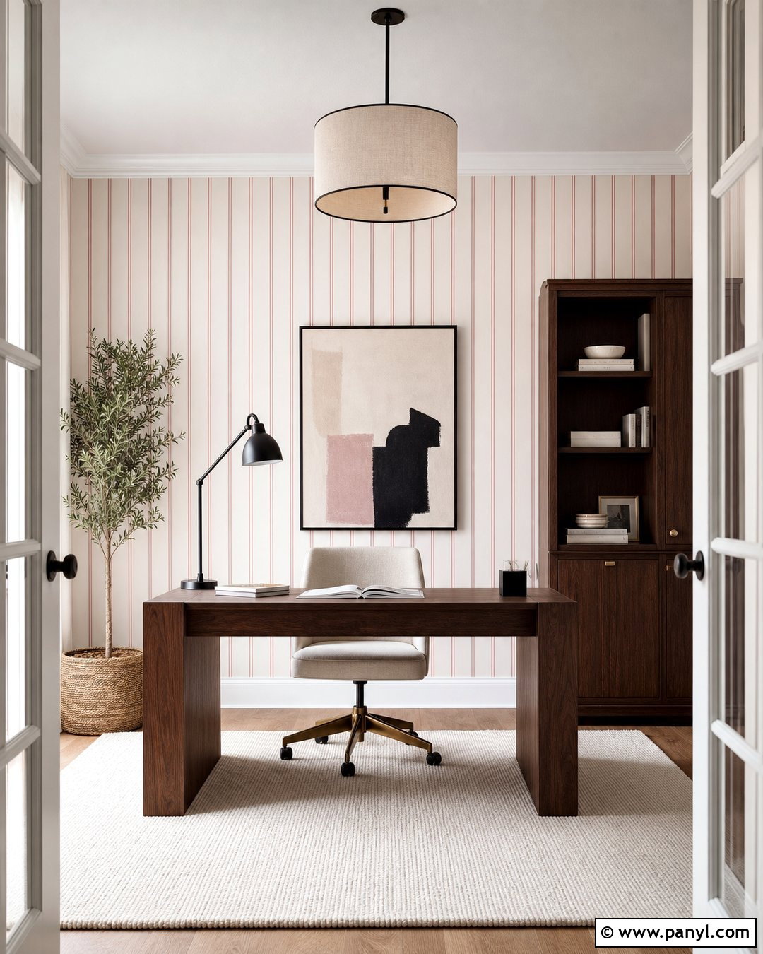 Dusty Pink Pinstripe Home Office - 30 pink stripe wall ideas