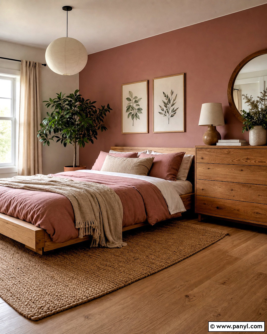 Dusty Pink Room With Natural Wood - 20 simple pink room ideas