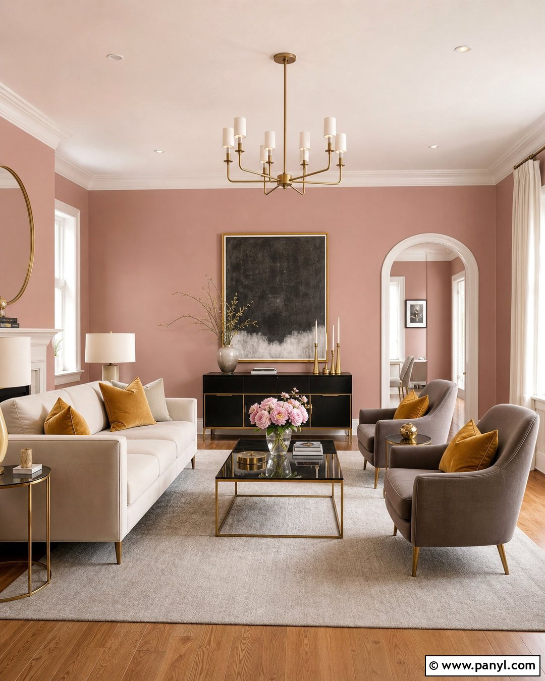 Dusty Pink Walls With Brass Accents - 35 dusty pink walls