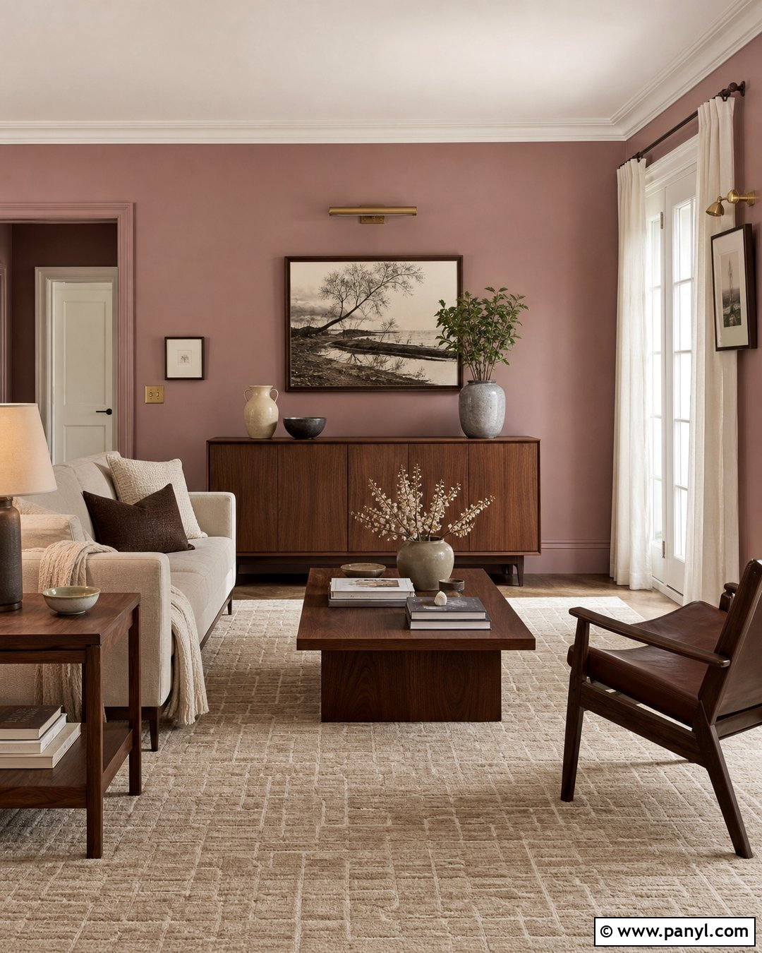 Dusty Pink Walls With Walnut Furniture - 35 dusty pink walls