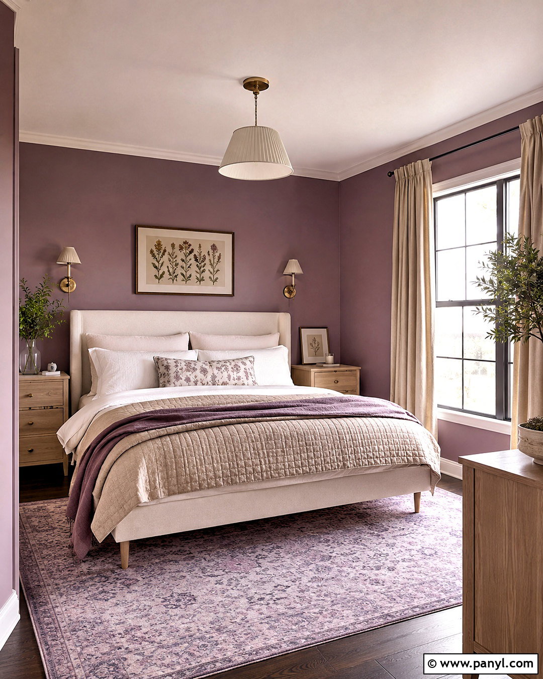 Dusty Purple Bedroom With Cream Bedding - 20 dusty purple wall color ideas