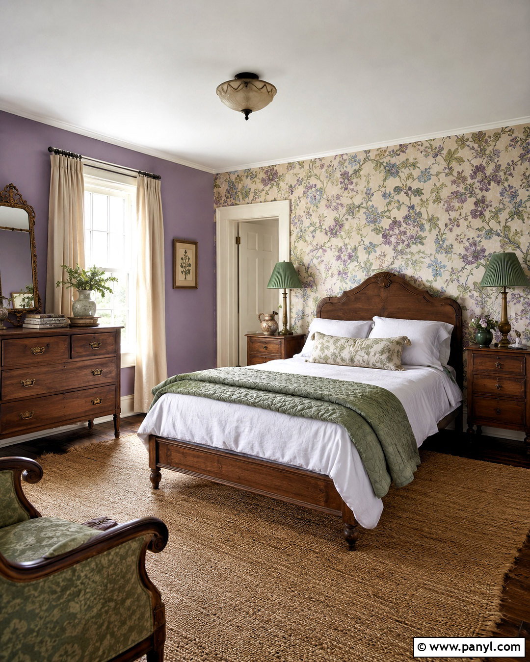 Dusty Purple Bedroom With Floral Wallpaper - 20 dusty purple wall color ideas