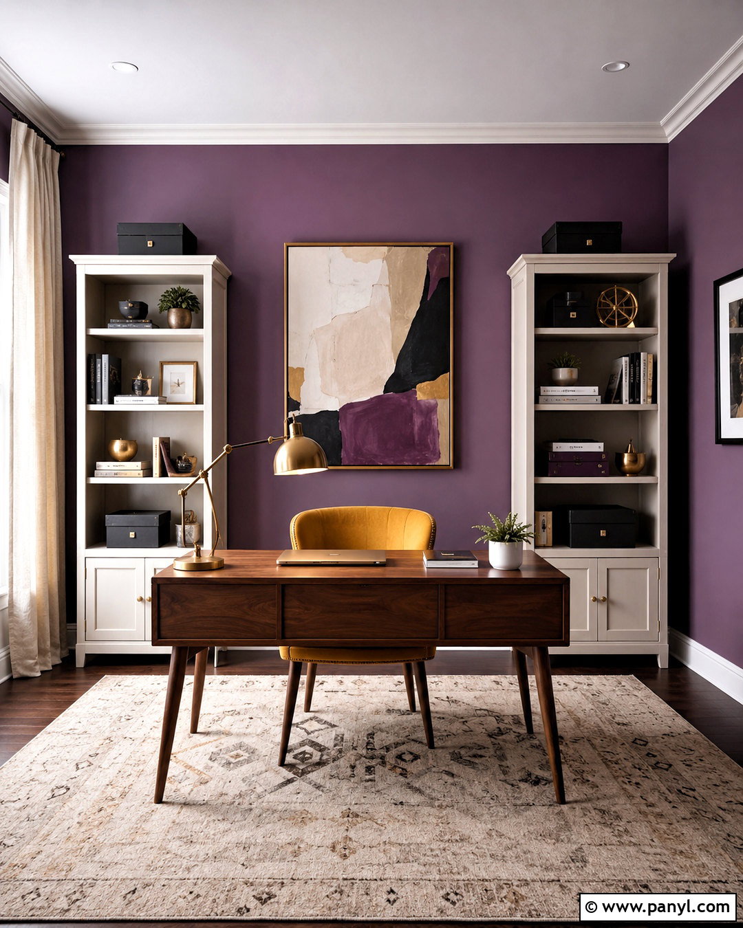 Dusty Purple Home Office With Mustard Yellow - 20 dusty purple wall color ideas