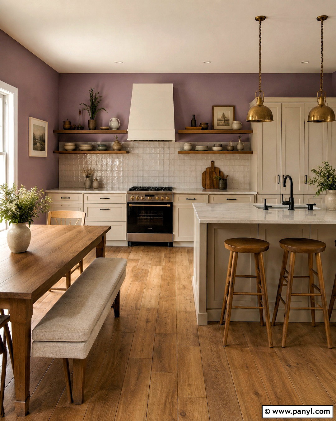 Dusty Purple Kitchen With Natural Wood - 20 dusty purple wall color ideas
