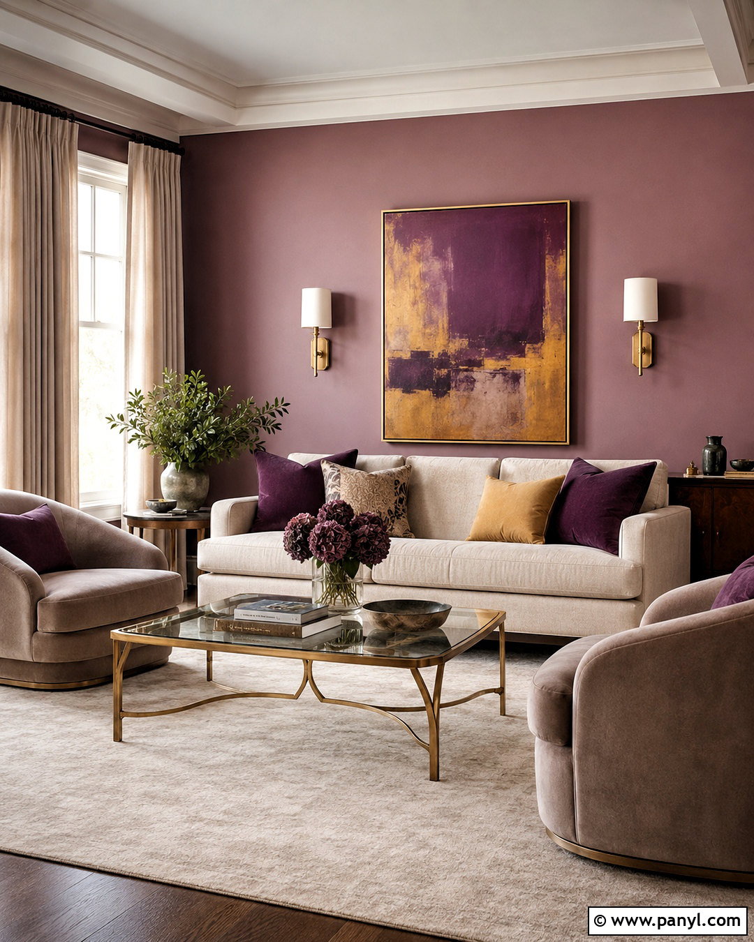 Dusty Purple Living Room With Brass Decor - 20 dusty purple wall color ideas
