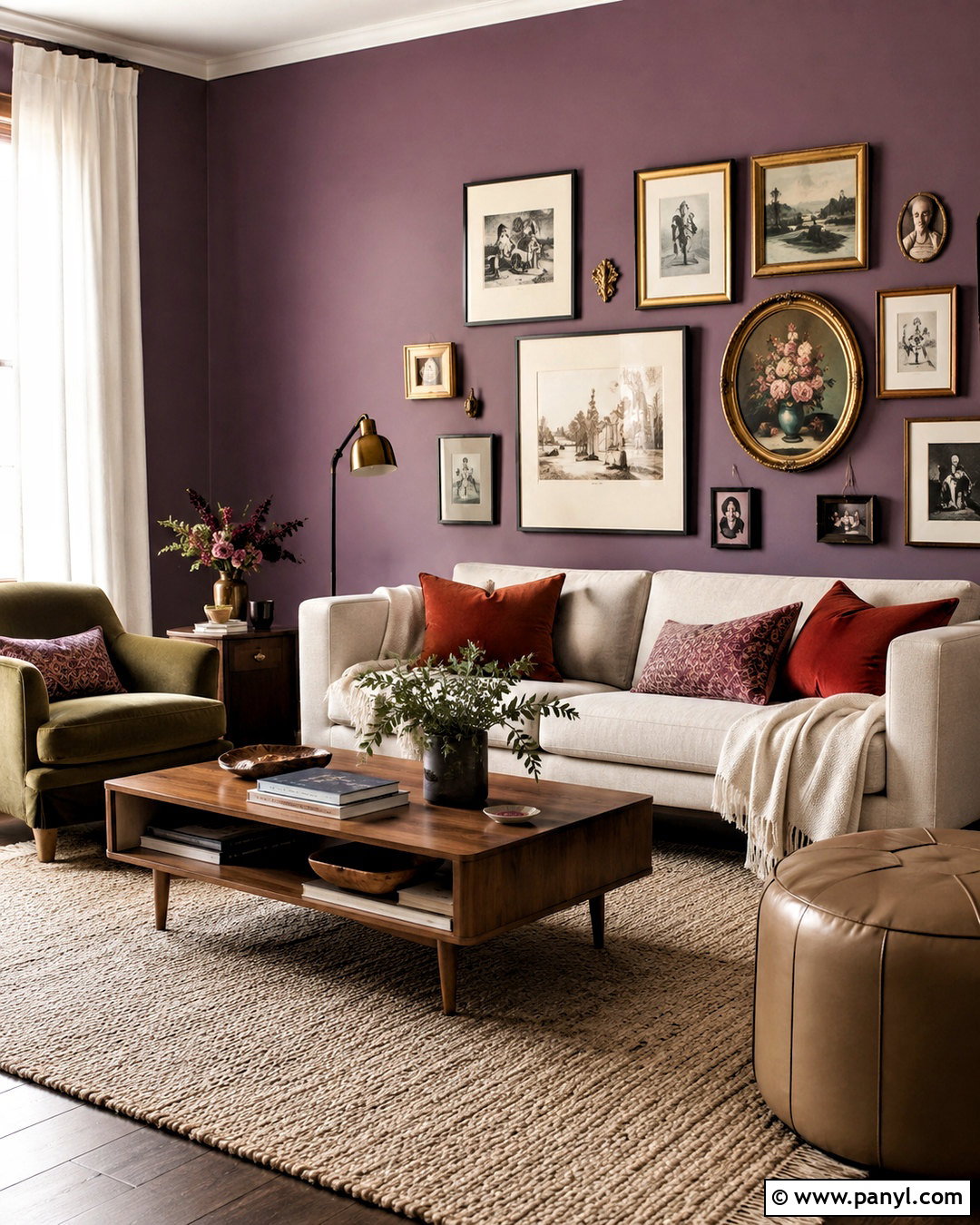 Dusty Purple Living Room With Gallery Wall - 20 dusty purple wall color ideas