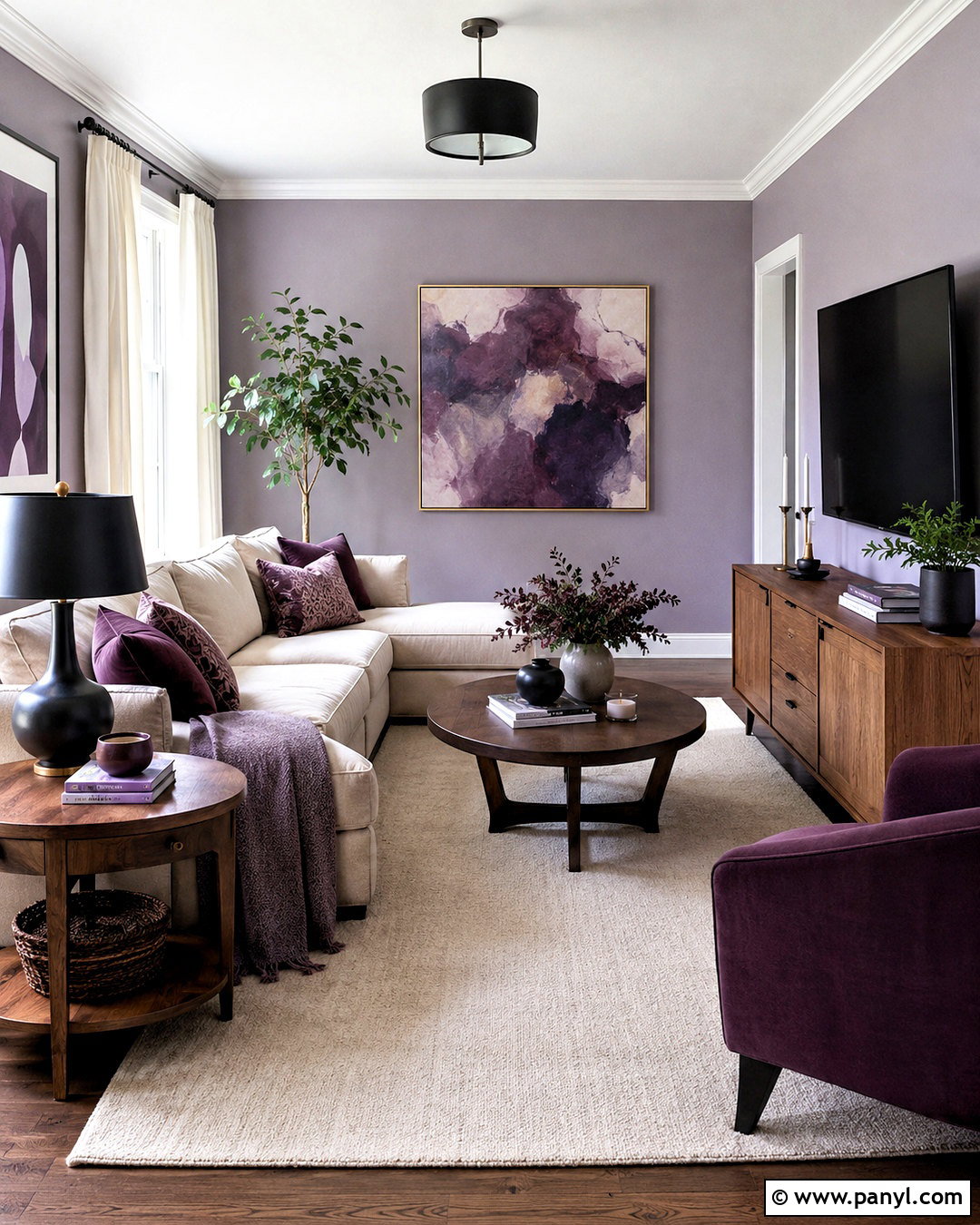 Dusty Purple Living Room With Warm White - 20 dusty purple wall color ideas