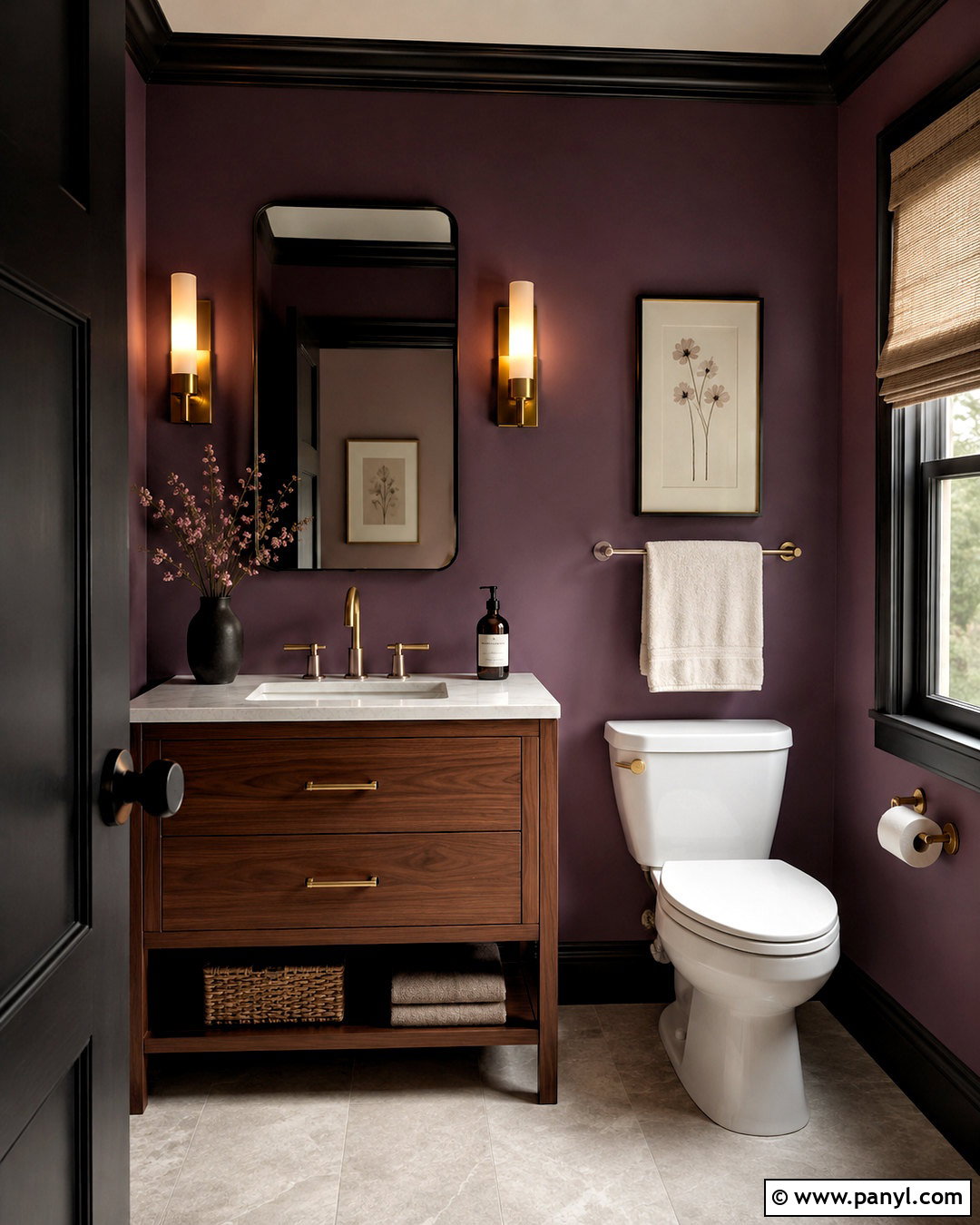 Dusty Purple Powder Room With Black Trim - 20 dusty purple wall color ideas