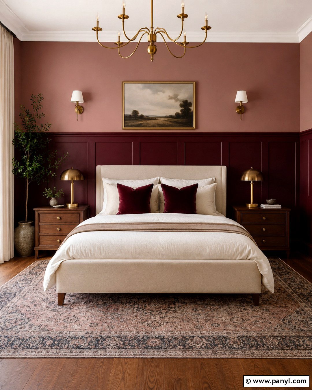Dusty Rose And Burgundy Accent Wall - 20 Two Color Accent Wall Ideas