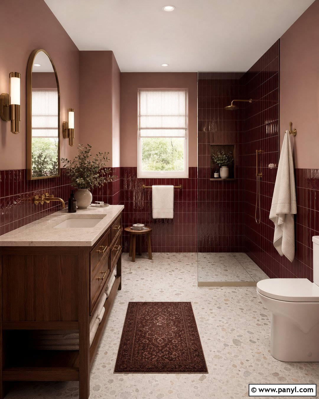 Dusty Rose And Burgundy Bathroom Walls - 30 Two Toned Bathroom Walls
