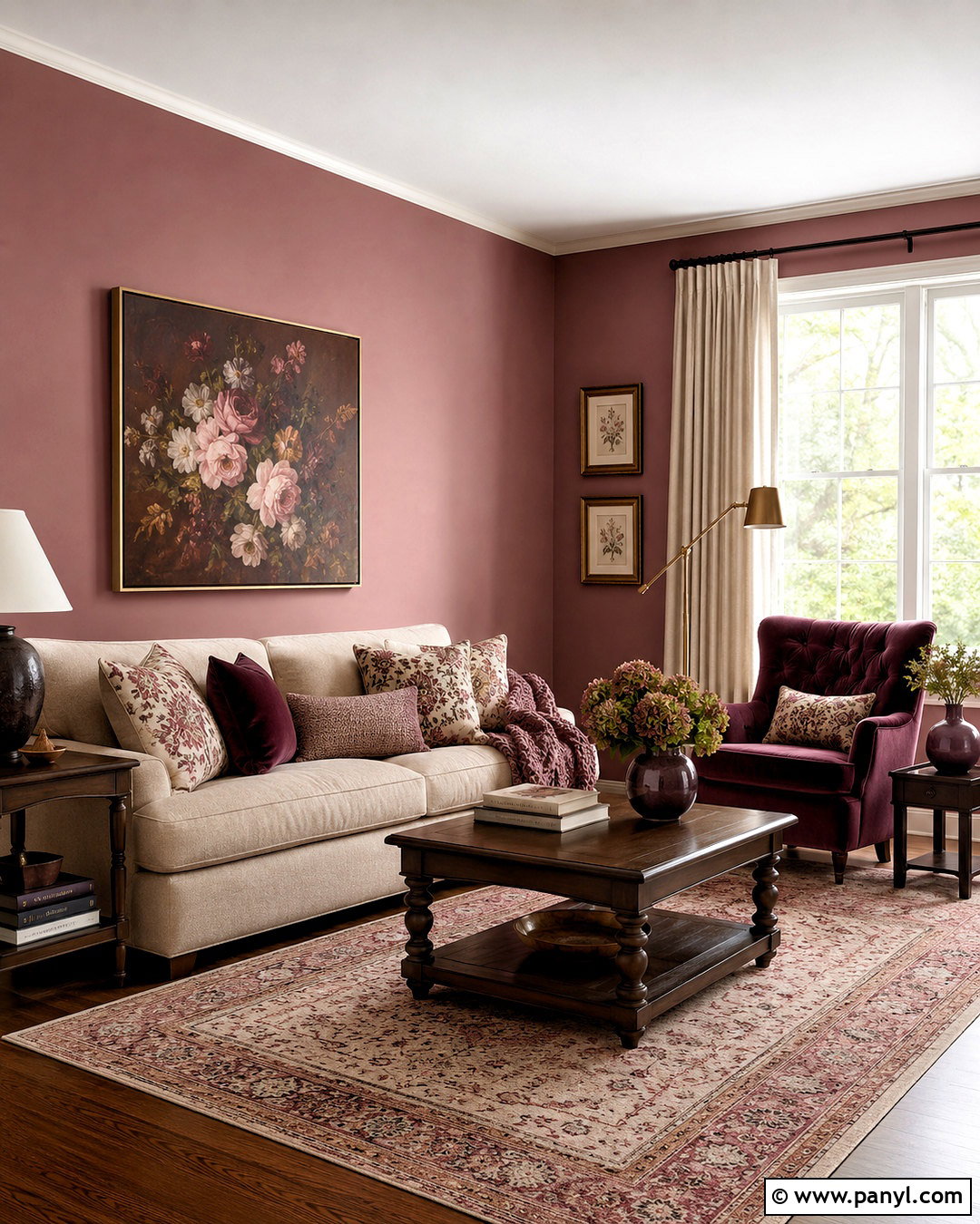 Dusty Rose And Burgundy Living Room - 20 colour schemes for living room ideas