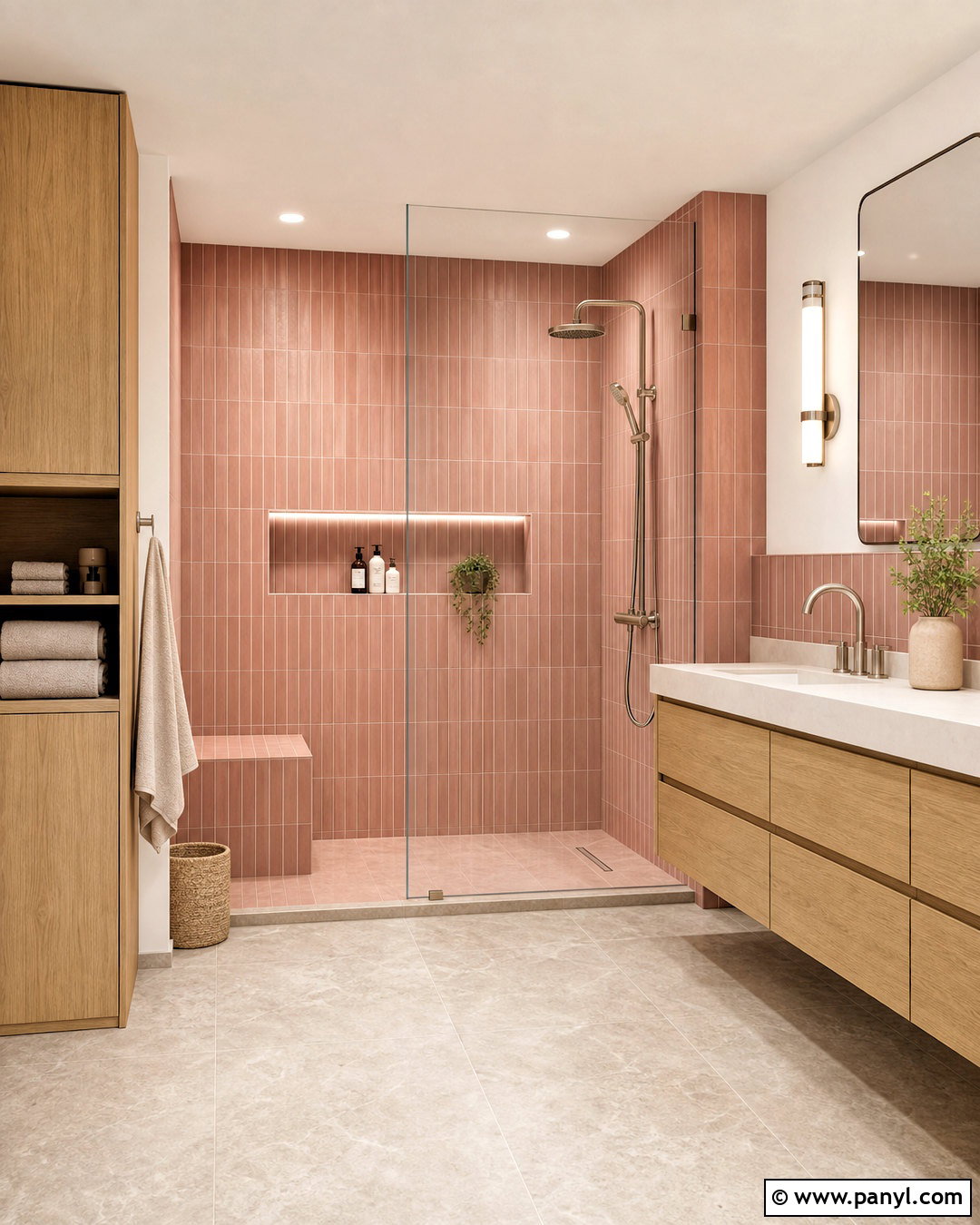 Dusty Rose Bathroom With Vertical Shower Tile - 20 dusty rose bathroom ideas