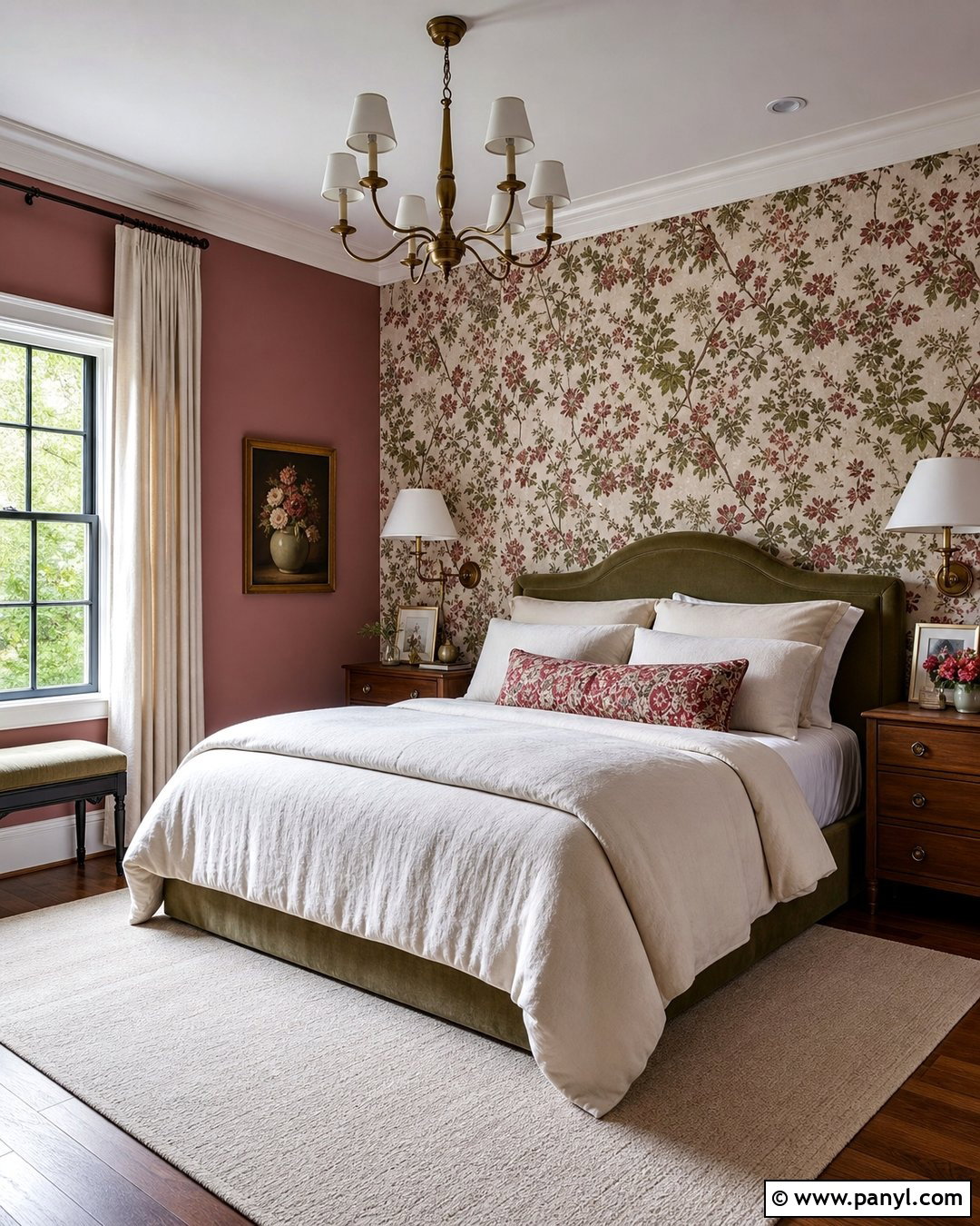 Dusty Rose Bedroom With Floral Wallpaper - 25 Dusty Rose Wall Color Ideas