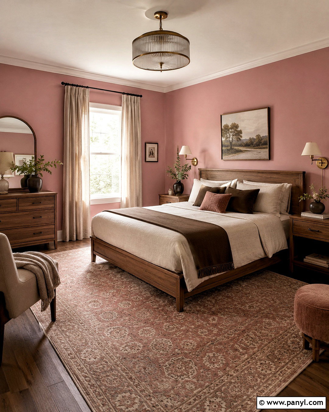 Dusty Rose Bedroom With Walnut Furniture - 20 pink paint bedroom ideas