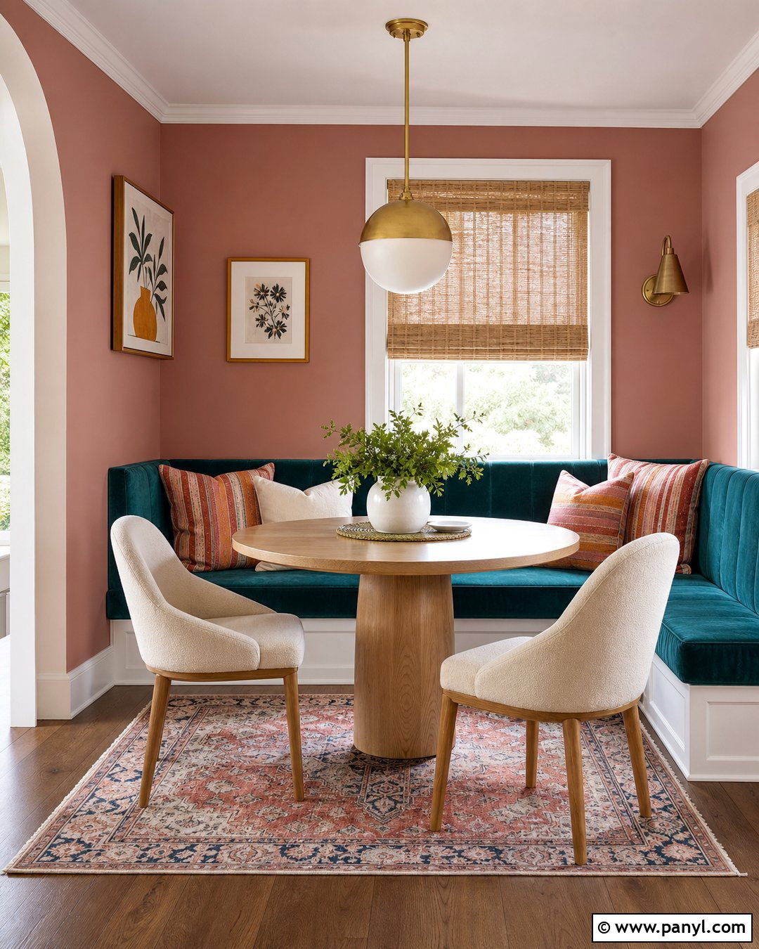 Dusty Rose Breakfast Nook With Teal - 25 Dusty Rose Wall Color Ideas