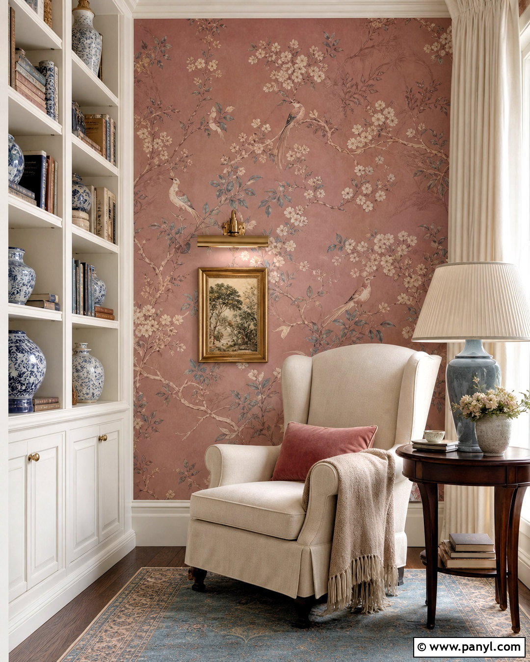 Dusty Rose Chinoiserie Wallpaper Reading Nook - 20 dusty rose wallpaper ideas
