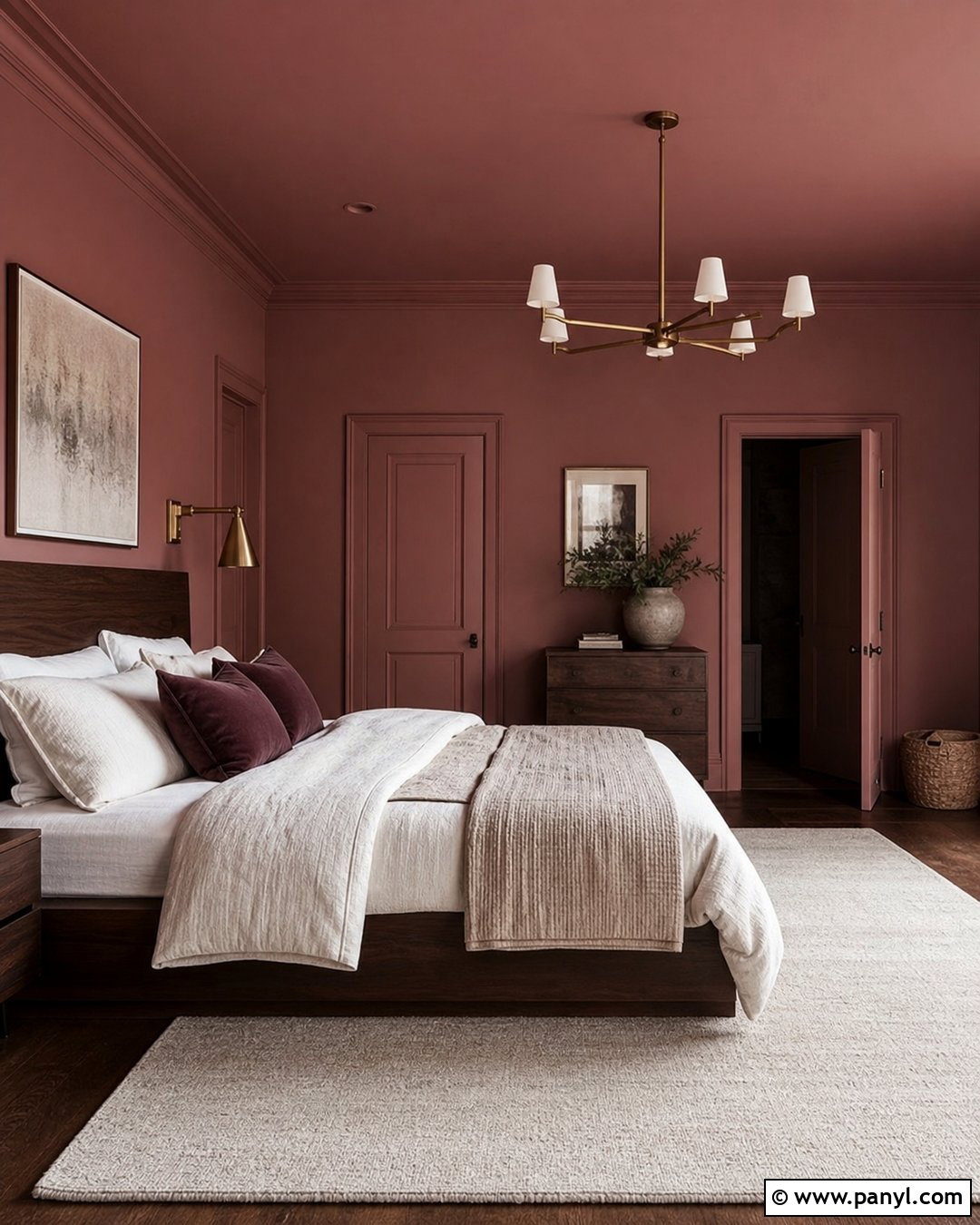 Dusty Rose Color Drenched Bedroom - 35 Dusty Rose Wall Paint Ideas