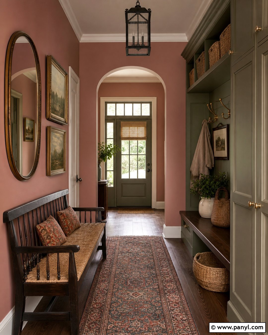 Dusty Rose Entryway With Olive Green - 25 Dusty Rose Wall Color Ideas