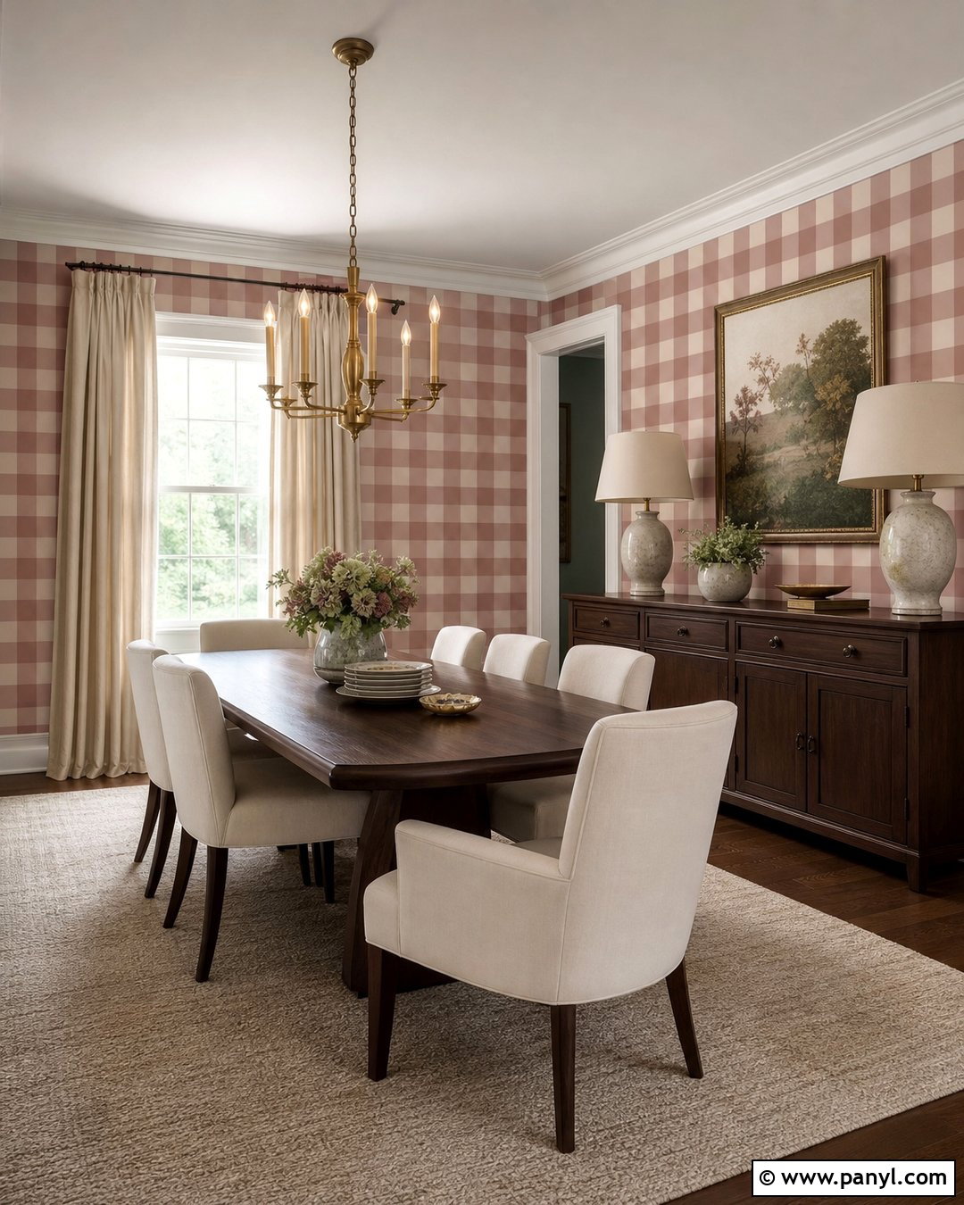 Dusty Rose Gingham Painted Dining Room Walls - 30 Gingham Painted Walls