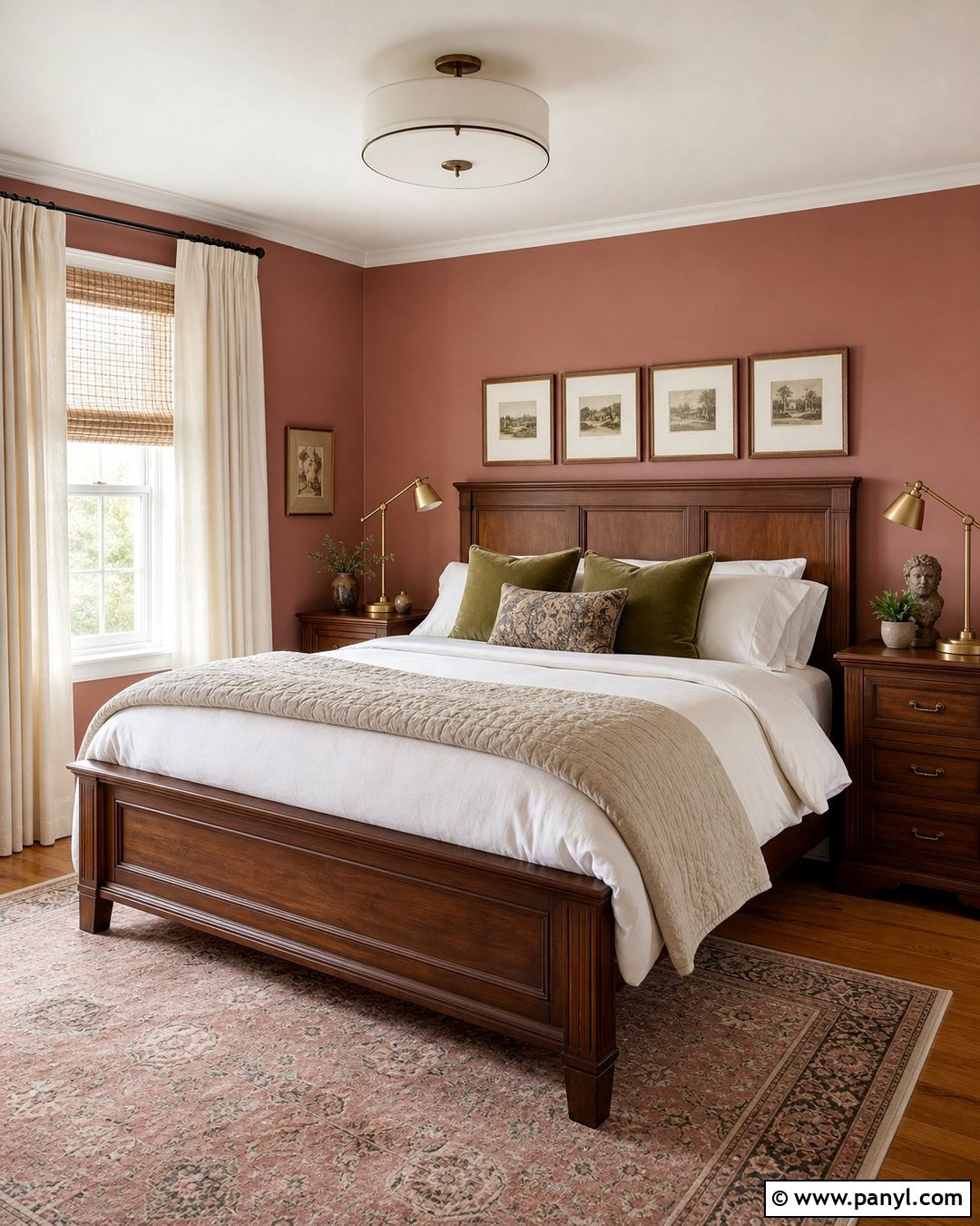Dusty Rose Guest Bedroom With Walnut Furniture - 35 Dusty Rose Wall Paint Ideas