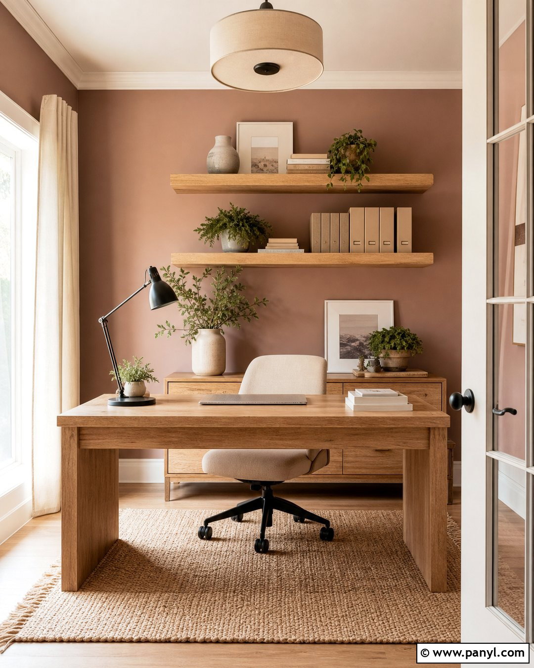 Dusty Rose Home Office With Natural Oak - 25 Dusty Rose Wall Color Ideas
