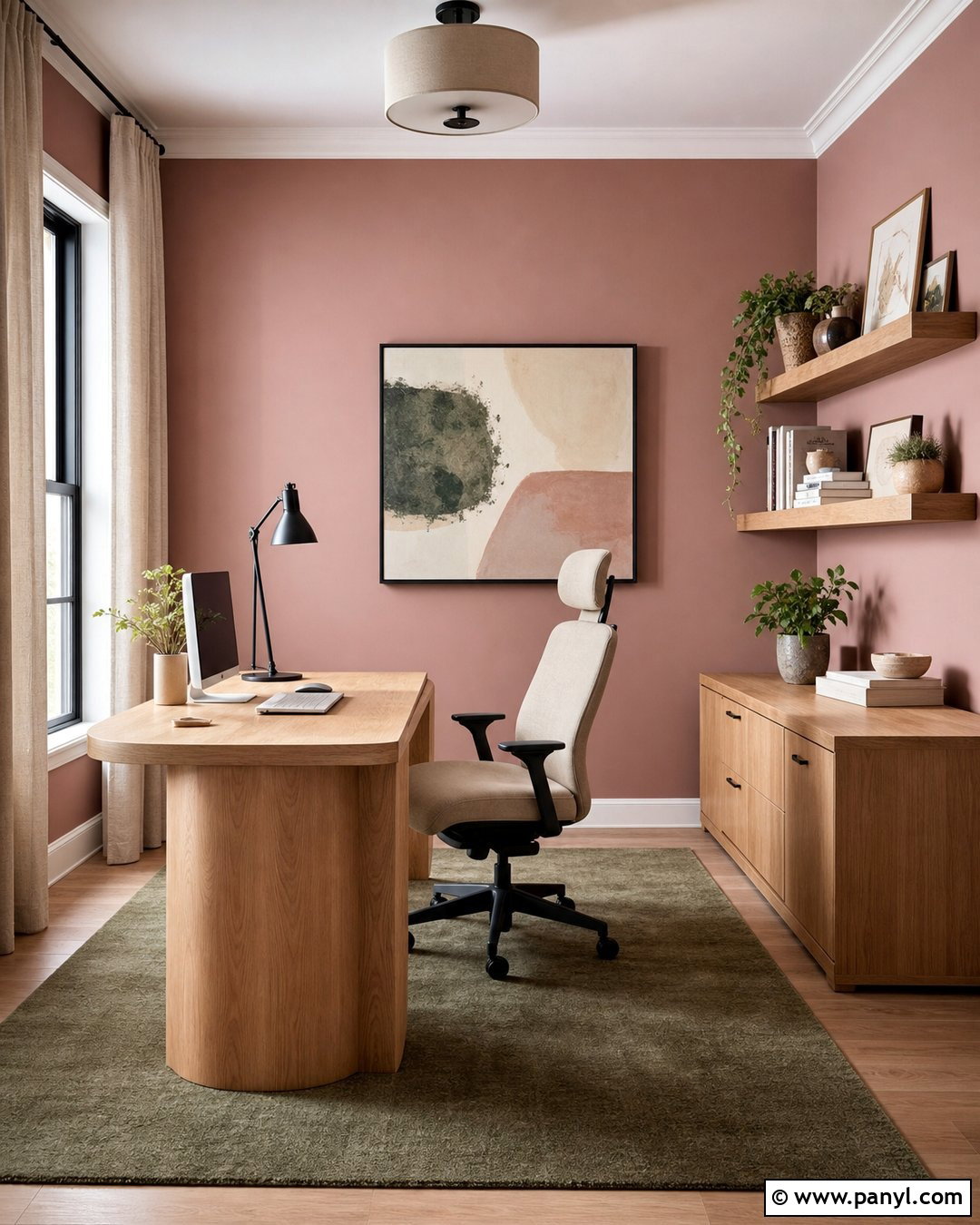 Dusty Rose Home Office With Oak Furniture - 35 Dusty Rose Wall Paint Ideas